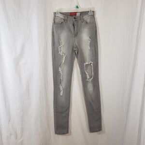 Akira chicago red label distressed gray jeans sz 9